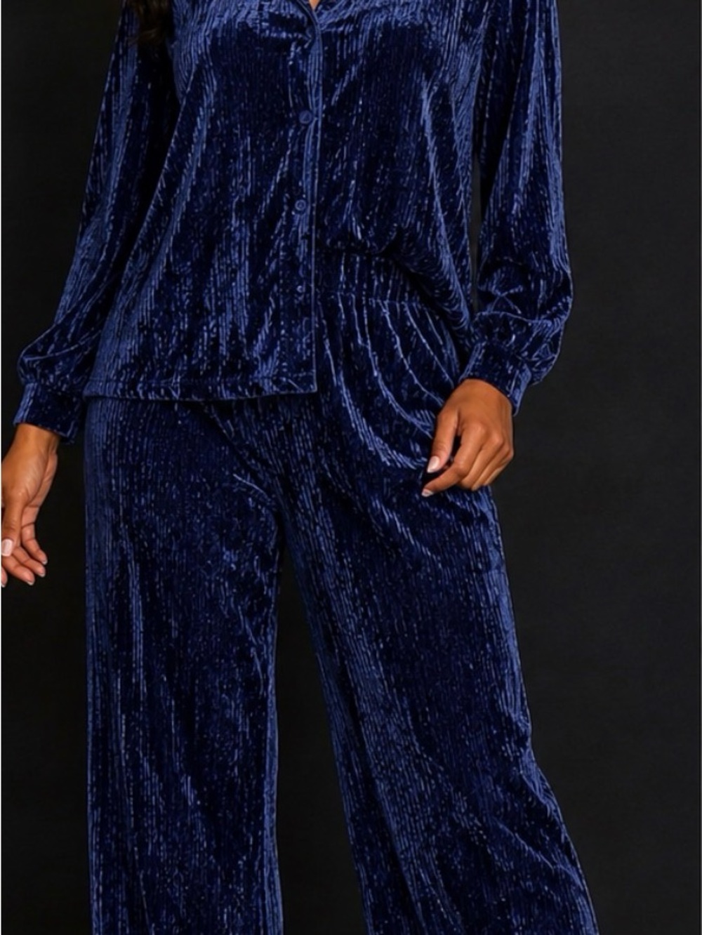 Fashion Nova Crushed Velvet Set - Deep Blue